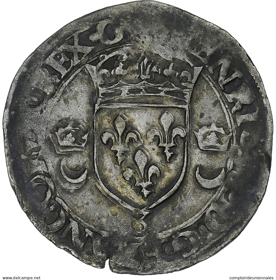 France, Henri II, Douzain Aux Croissants, 1550, Grenoble, TB+, Billon - 1547-1559 Heinrich II.