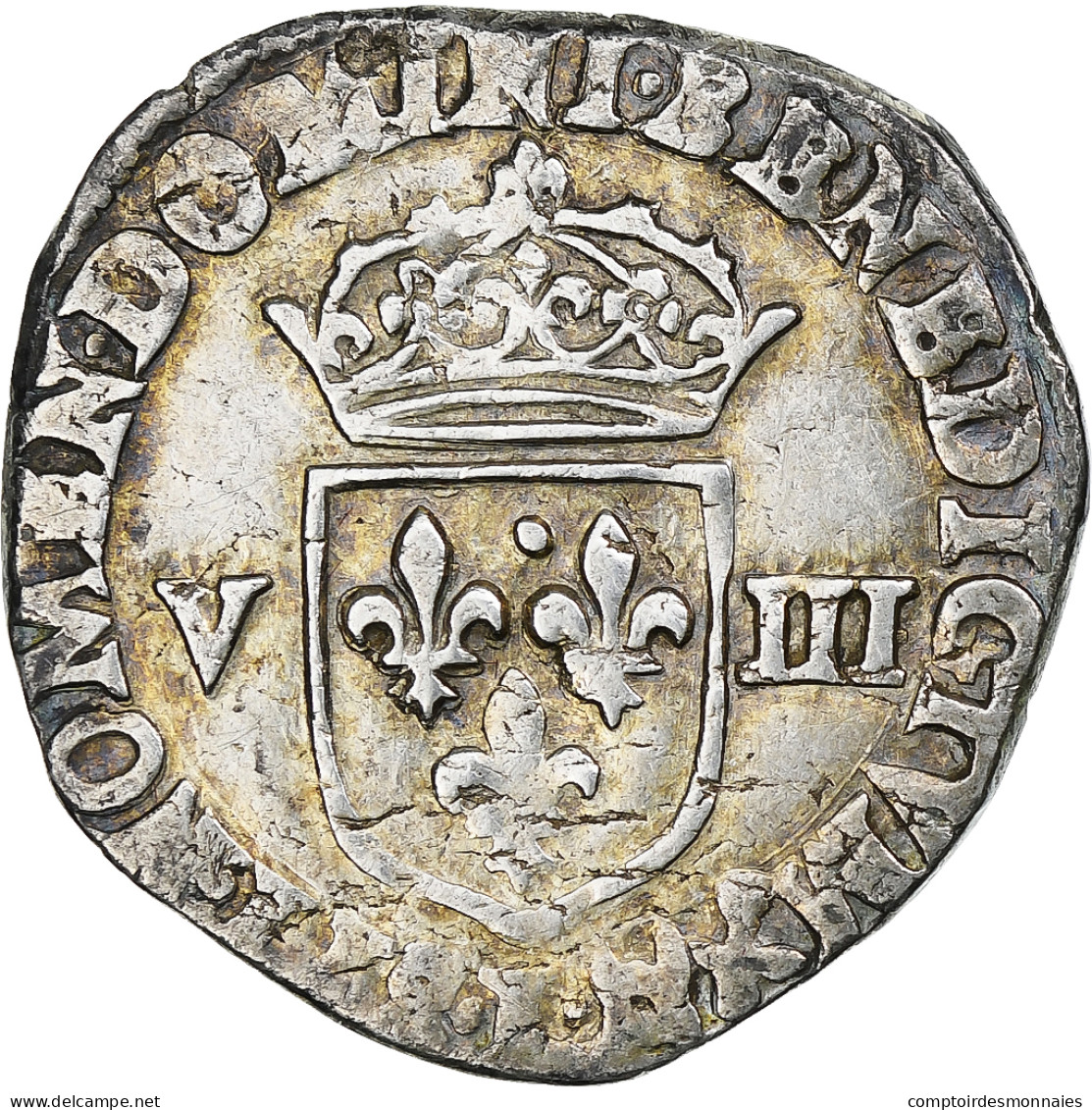 France, Henri IV, 1/8 Ecu, 1604, Bayonne, 3rd Type, TB+, Argent, Gadoury:582 - 1589-1610 Hendrik IV