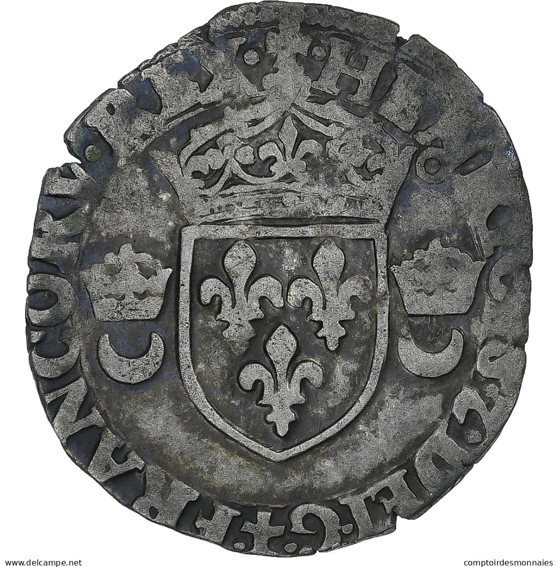 France, Henri II, Douzain Aux Croissants, 1550, Montélimar, TB+, Billon - 1547-1559 Henri II