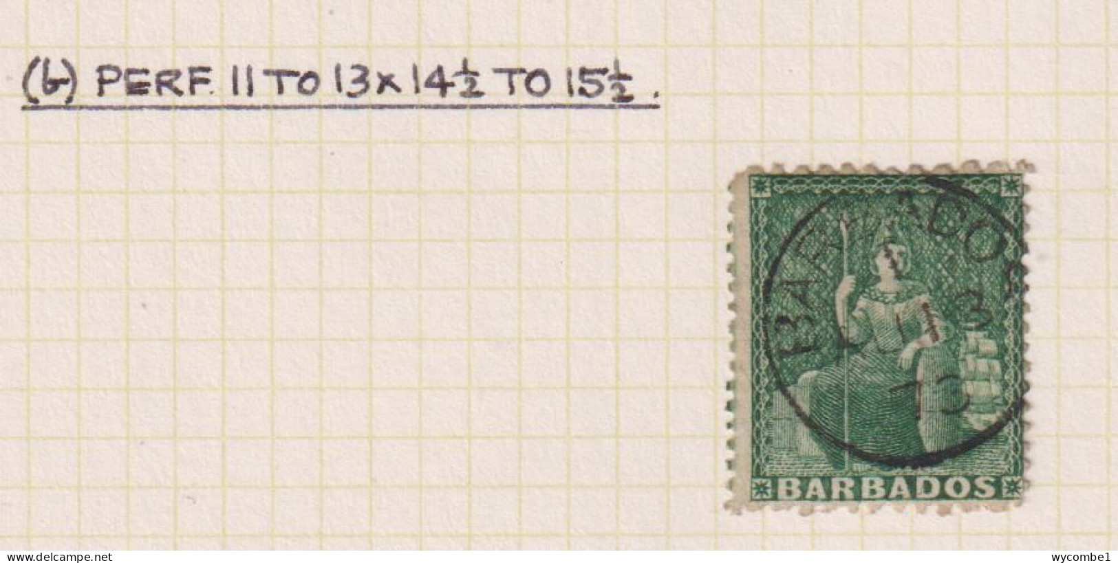 BARBADOS  - 1872 Britannia Wm Small Star P11 To 13x141/2 To 151/2 1/2d Used As Scan - Barbados (...-1966)