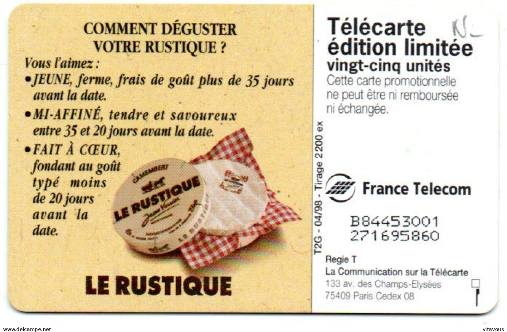 HN 57 RUSTIQUE SCIES Fromage Télécarte FRANCE 25 Unités Phonecard  (F 443) - 25 Units