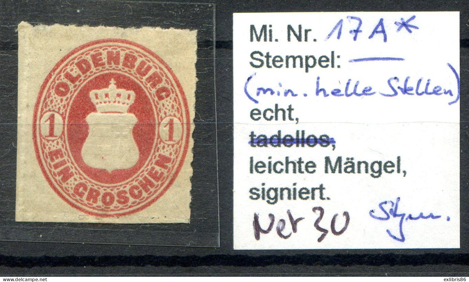 071123  ANCIEN ETAT ALLEMAND  OLDENBURG  N° 17A* - Oldenbourg