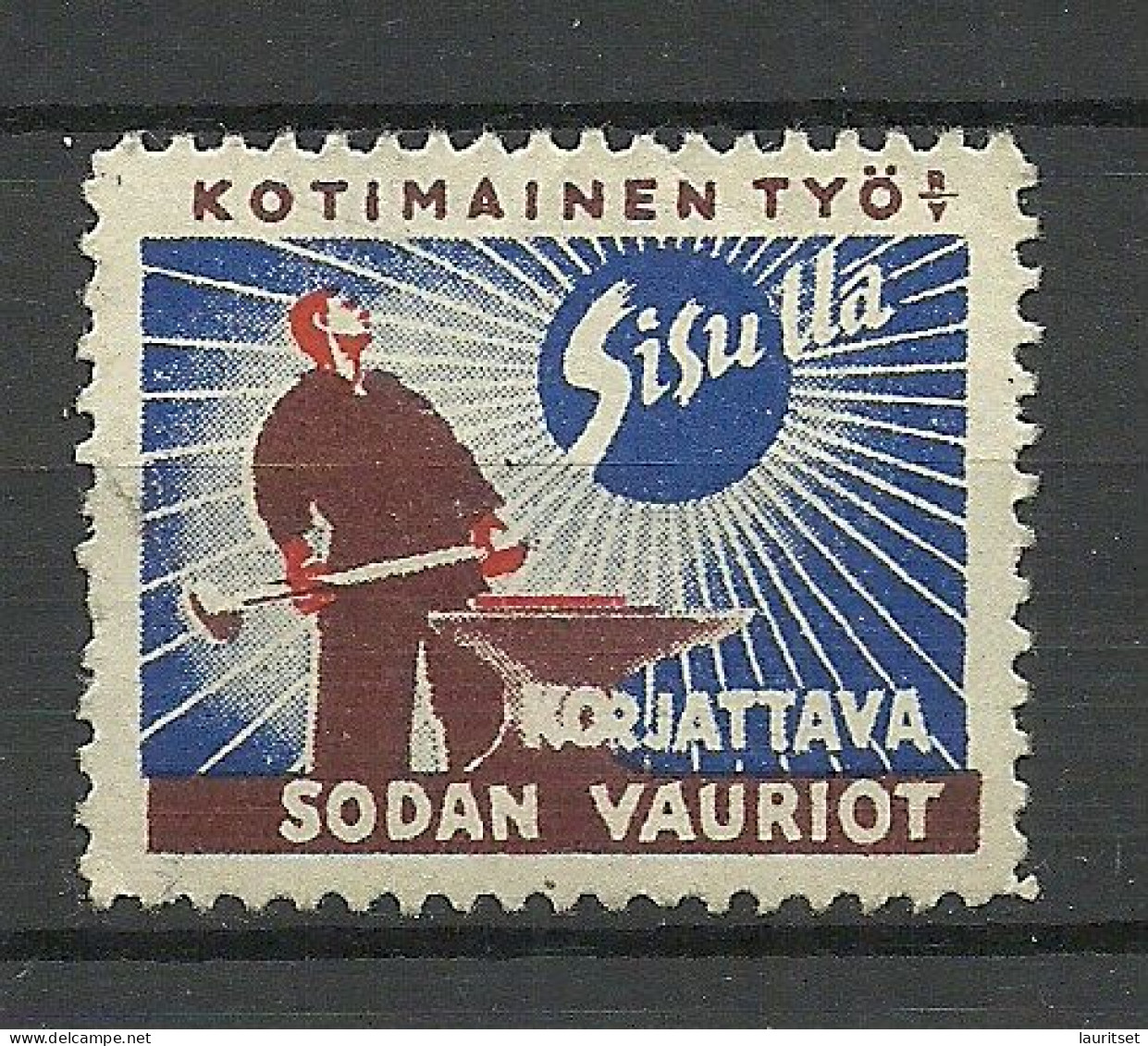 Finland 1940ies Reklamemarke Propaganda Vignette (*) Arbeit Work Sisu - Erinnophilie