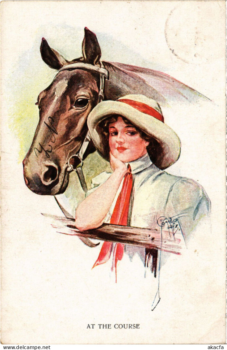 PC ARTIST SIGNED, BARBER, AT THE COURSE, HORSE, Vintage Postcard (b51200) - Barber, Court