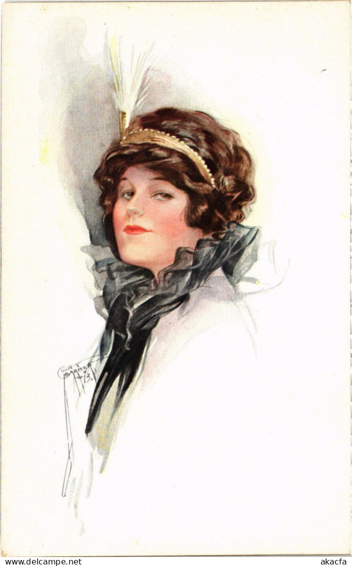 PC ARTIST SIGNED, BARBER, GLAMOUR LADY, HEADDRESS, Vintage Postcard (b51202) - Barber, Court