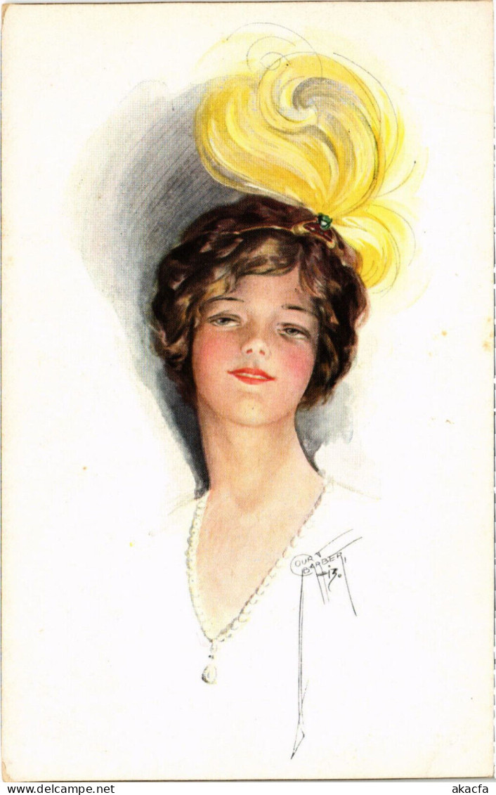 PC ARTIST SIGNED, BARBER, GLAMOUR LADY, HEADDRESS, Vintage Postcard (b51203) - Barber, Court