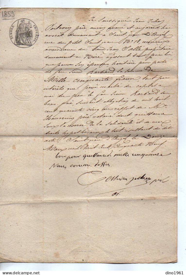 VP22.782 - Acte De 1859 - Entre M. POITEVIN Père, Avocat à SAINT JEAN D'ANGELY & M. SALLE à NERE - Manuscrits