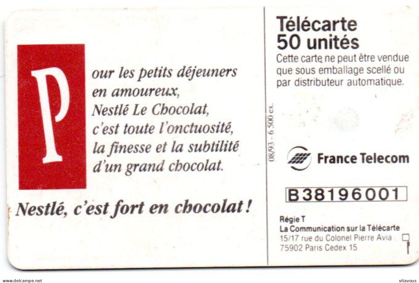 EN 726 NESTLÉ  Chocolat  Télécarte FRANCE 50 Unités Phonecard  (F 448) - 50 Einheiten
