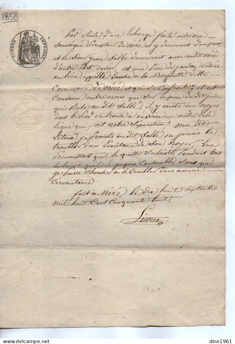 VP22.783 - Acte De 1858 - Entre M. LITOUX, Percepteur à NERE & M. SALLE - Manuscrits