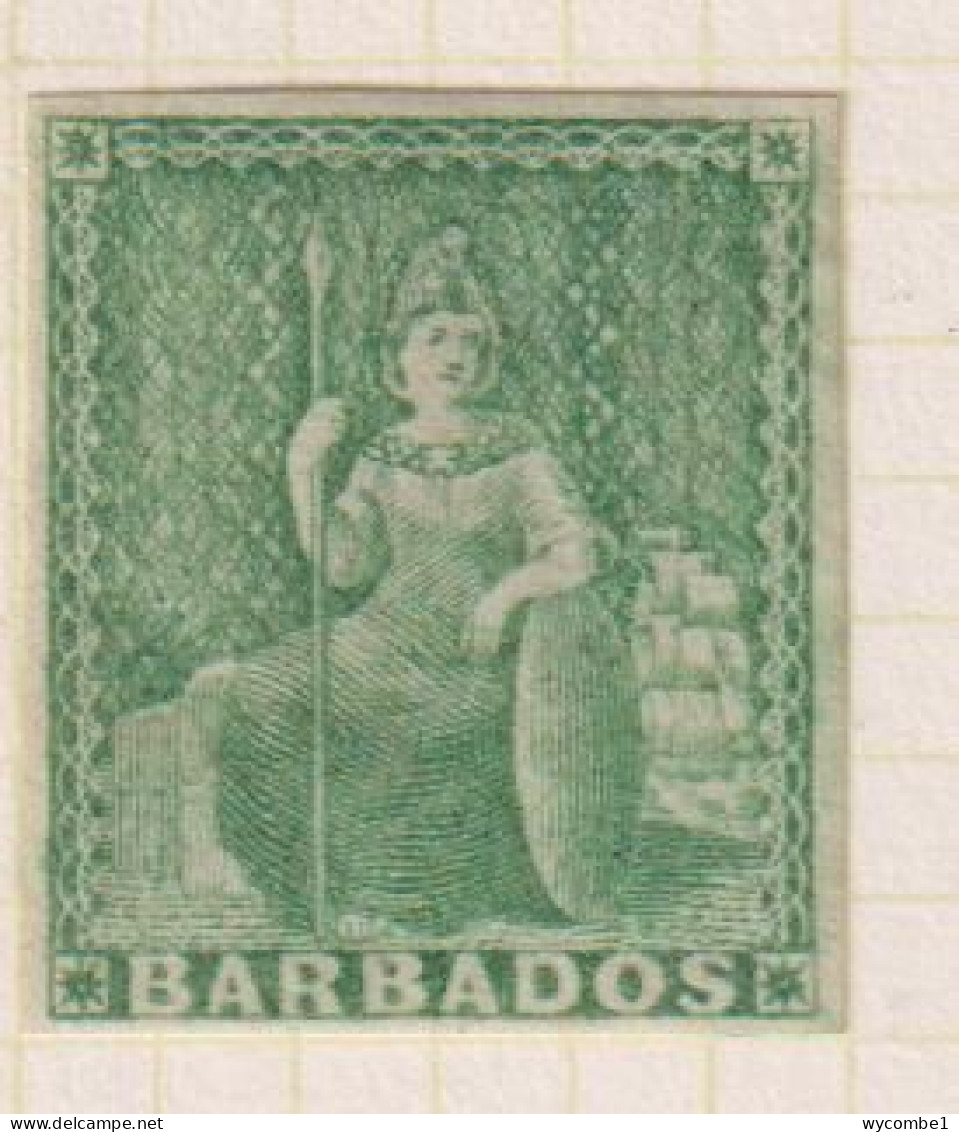 BARBADOS  - 1852-55 Britannia No Watermark  Imperf Paper Blued 1/2d Hinged As Scan - Barbados (...-1966)