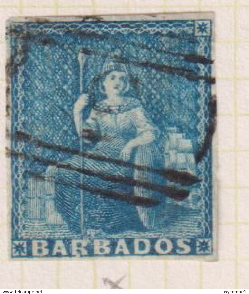 BARBADOS  - 1852-55 Britannia No Watermark  Imperf Paper Blued 1d Used As Scan - Barbados (...-1966)