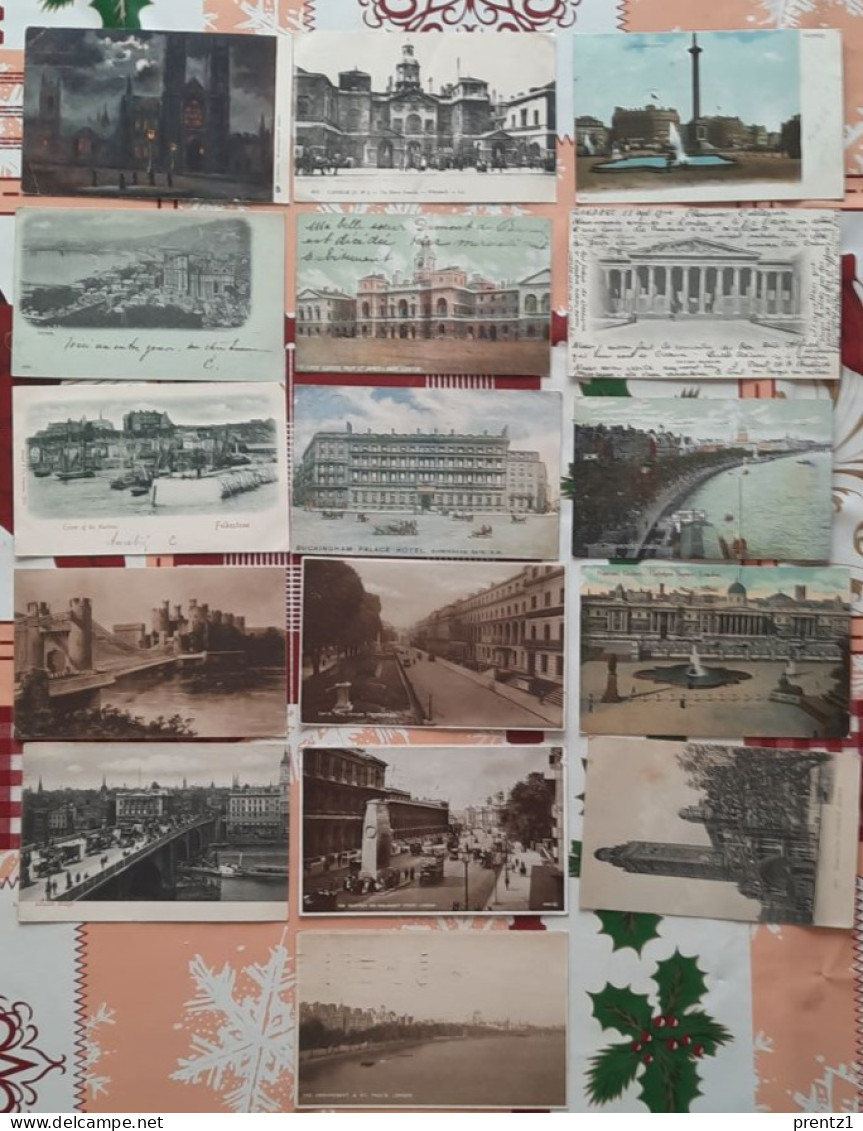 16 Oude Postkaarten (CPA)  Van Londen /London Met Speciale Postzegels , Verschillende Gebouwen ,London On Fire,Bridge,.. - Buckingham Palace