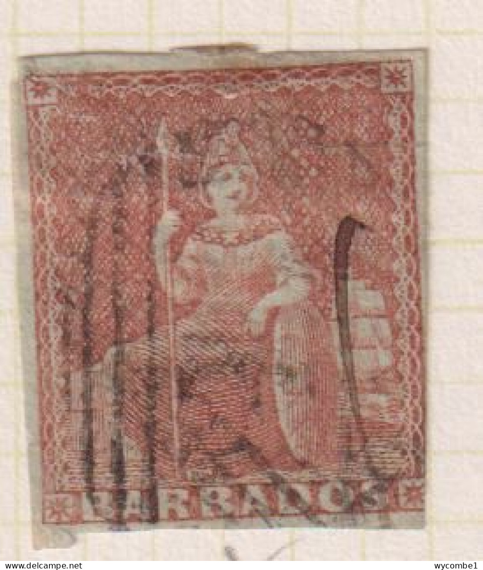 BARBADOS  - 1852-55 Britannia No Watermark  Imperf Paper Blued 4d Used As Scan - Barbados (...-1966)