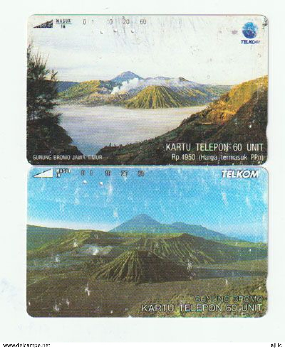 INDONESIA: Mount Bromo Active Volcano.East Java.  2 Differents Telkom Phonecards - Volcanos