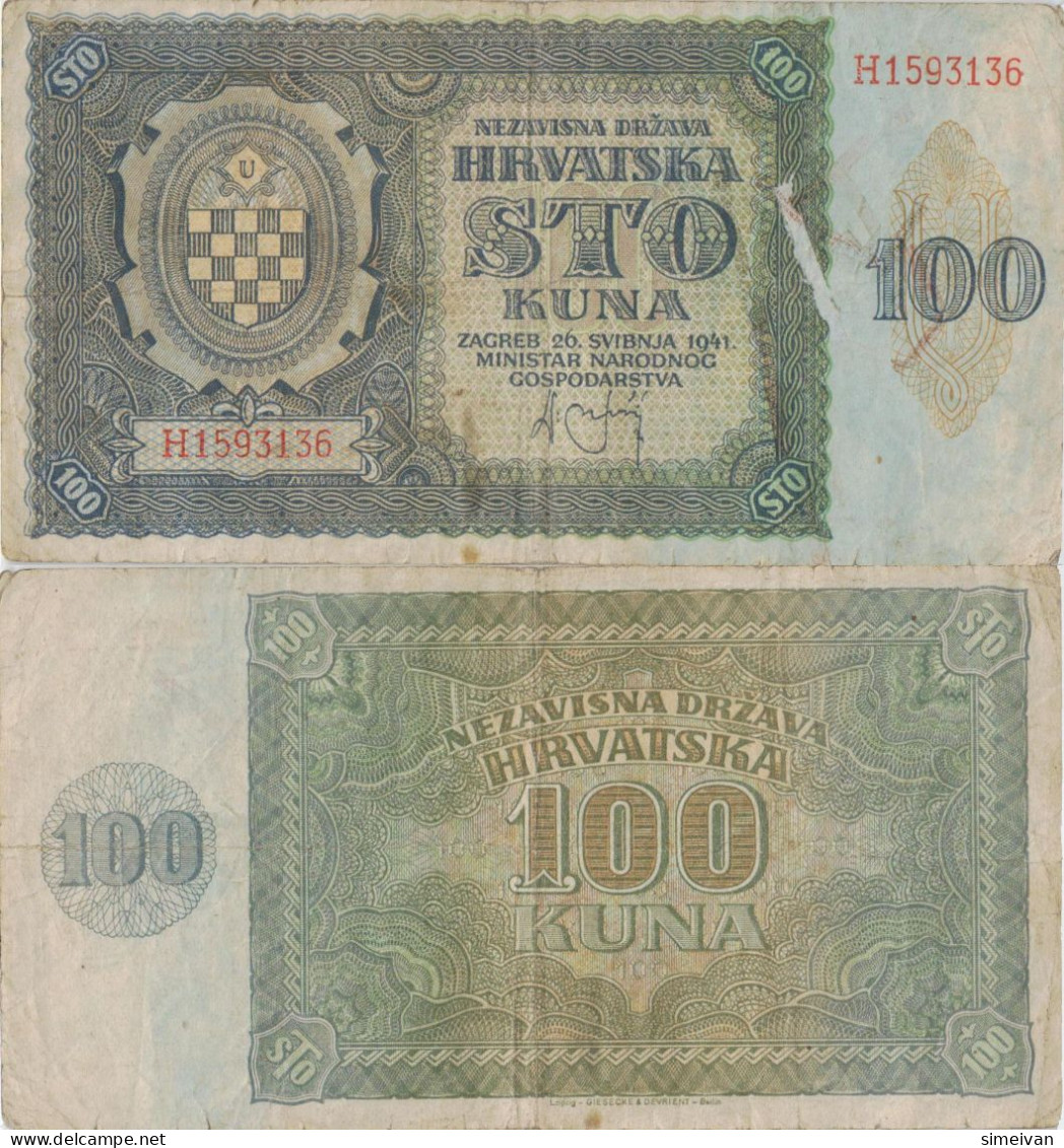 Croatia 100 Kuna 1941 P-2a Banknote Europe Currency Croatie Kroatien #5320 - Croatie