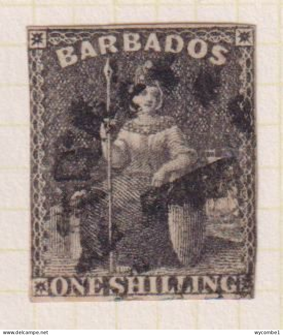 BARBADOS  - 1858 Britannia No Watermark  Imperf White Paper 1s Used As Scan - Barbados (...-1966)