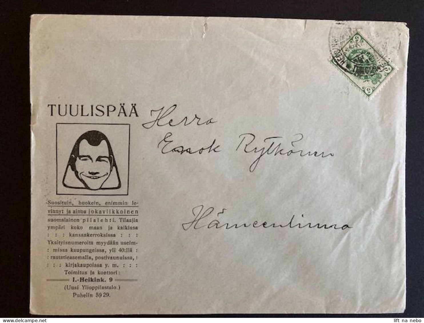 Finland Commercial Cover TUULISPÄÄ Humor Magazine From Helsinki To Hämeenlinna 4.11.1910 Stamp - Storia Postale