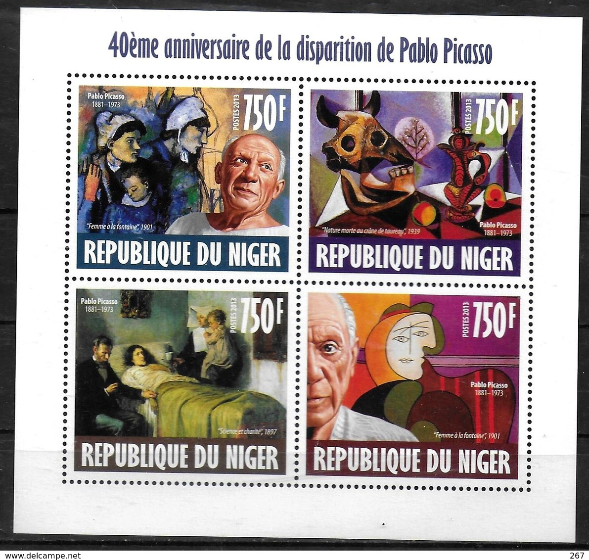 NIGER  Feuillet N° 2050/53   * *  ( Cote 16e )  Tableaux Pablo Picasso - Picasso