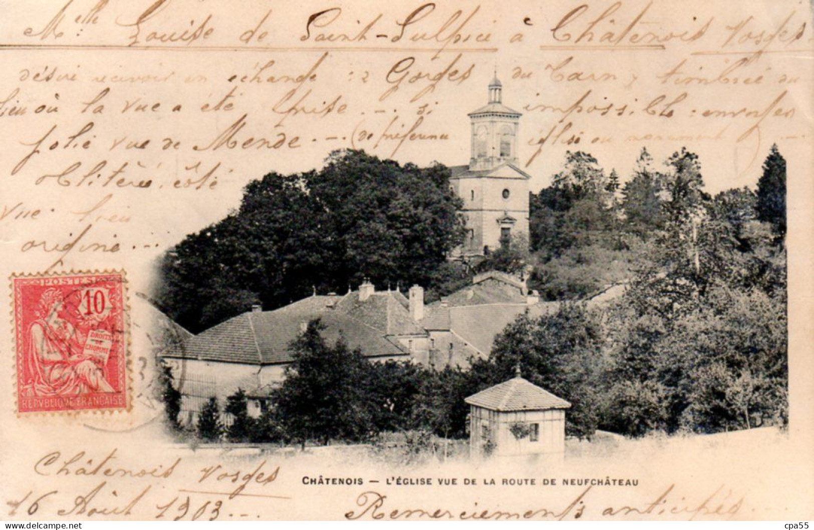 CHATENOIS  -  L' Eglise Vue De La Route De Neufchâteau  -  Carte Nuage Au Dos Non Divisé - Chatenois