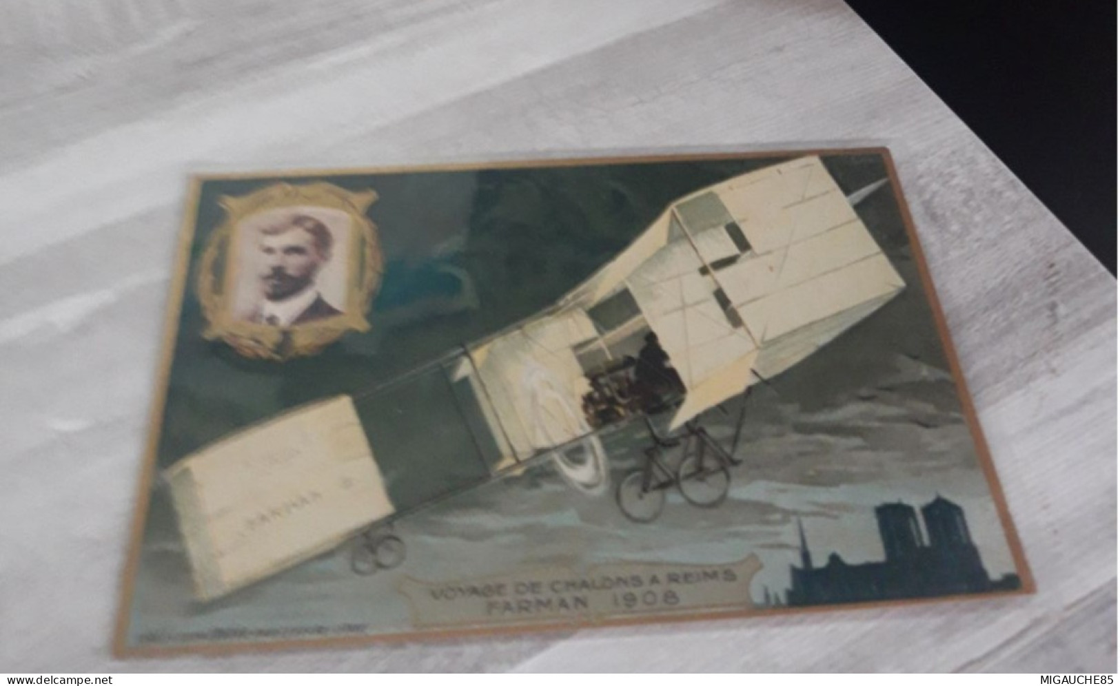 Carte    Postale  VOYAGE DE CHALONS  A  REIMS  FARMAN 1908 - Aviron