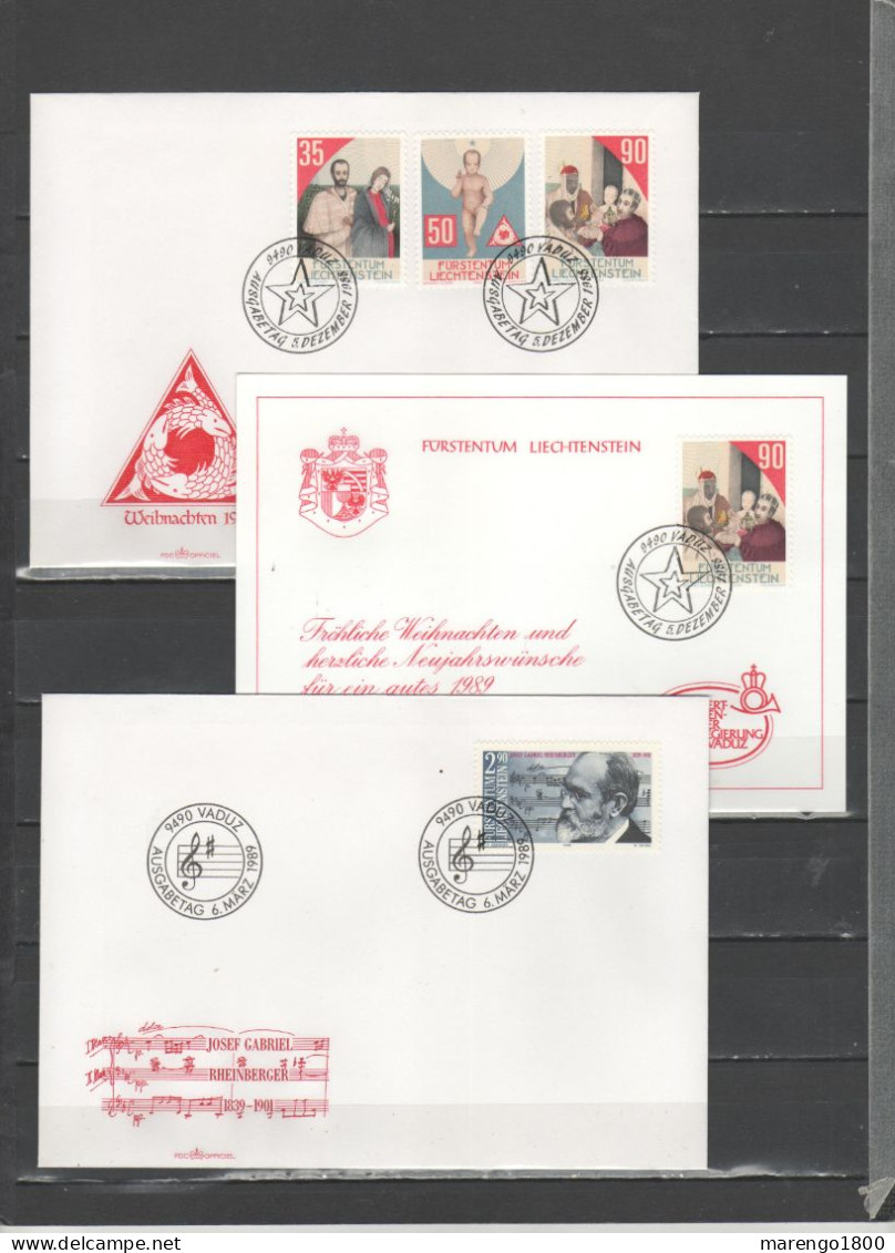 Liechtenstein 1978-1992 - Collezione di 100 FDC + 12 cartoline natalizie delle Poste           (g6995)