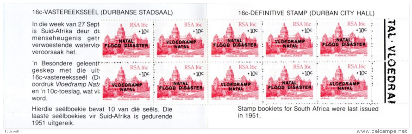 South Africa - 1987 Natal Flood Relief Booklet 1 # SG SB20 - Markenheftchen