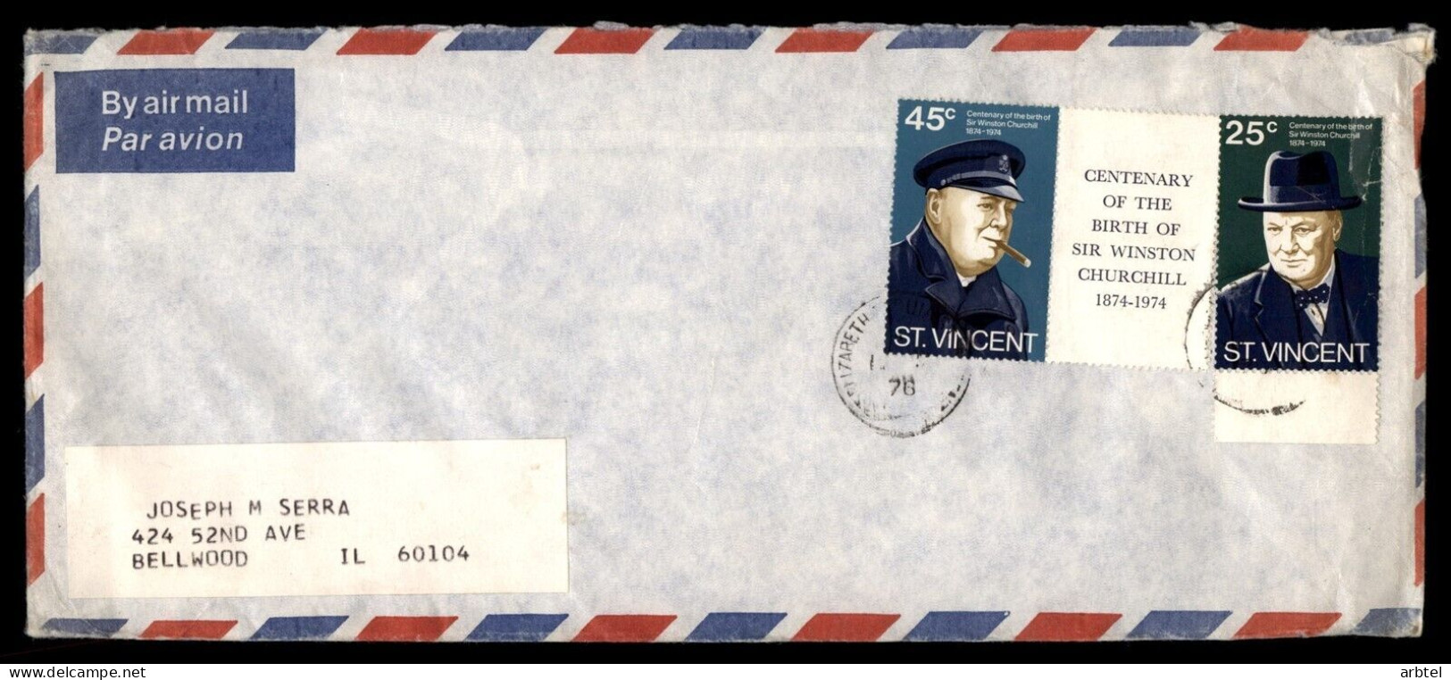 SAINT VINCENT CC A USA CHURCHILL WW2 NOBEL RAROS EN CARTA , VERY RARE STAMPS USED ON COVER - Sir Winston Churchill