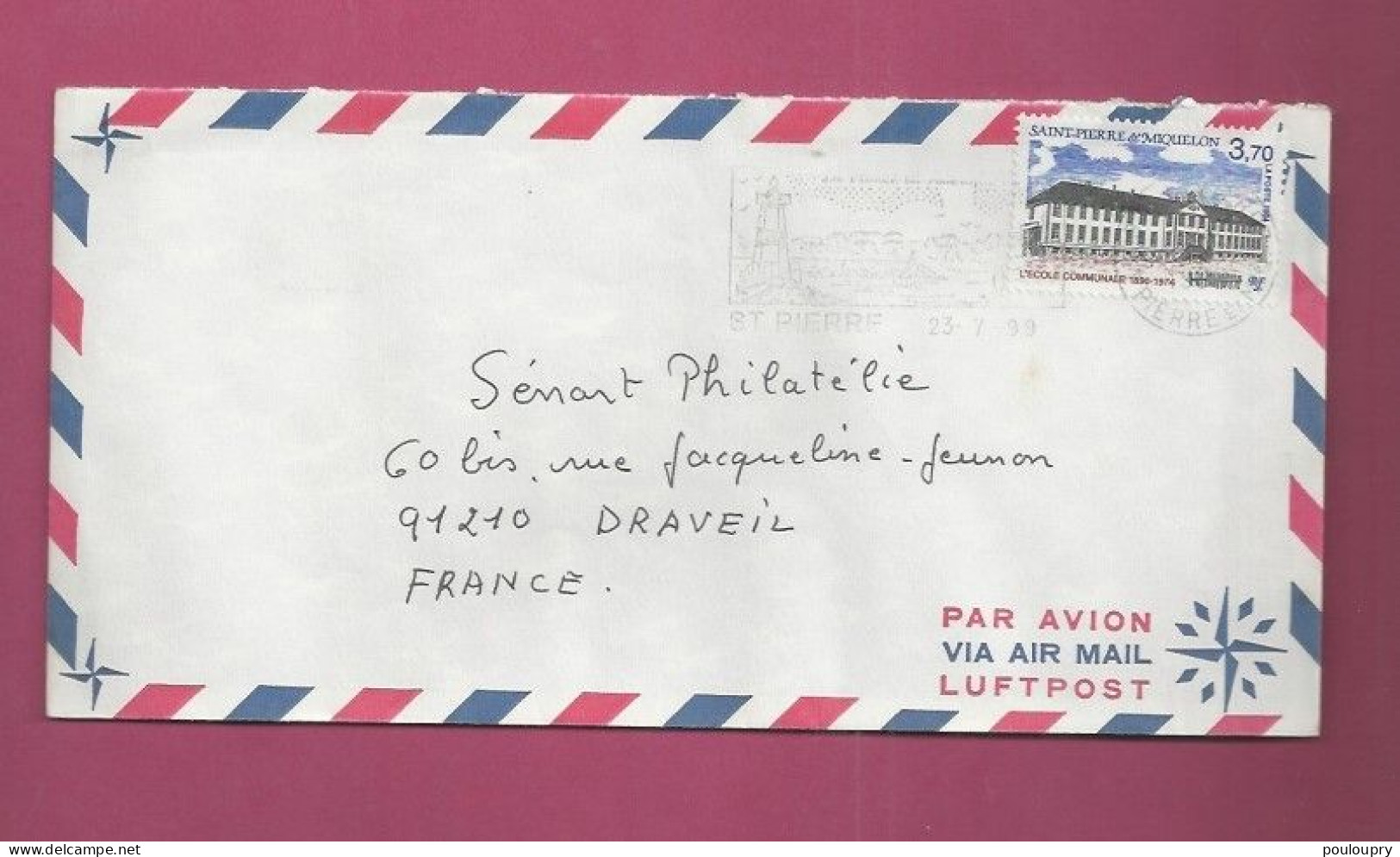 Lettre De 1999 Pour La France - YT N° 607 - Ecole Communale - Briefe U. Dokumente