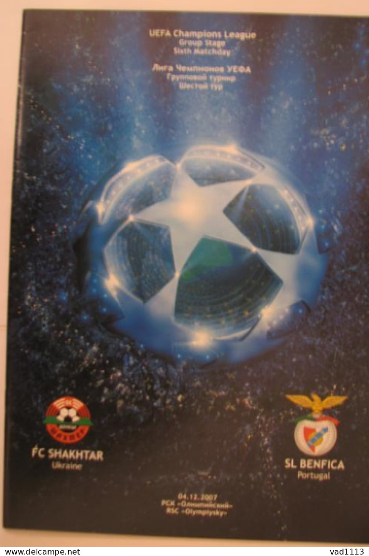 Official Program Champions League 2007-08 Shakhtar Donetsk Ukraine - SL Benfica Portugal - Books