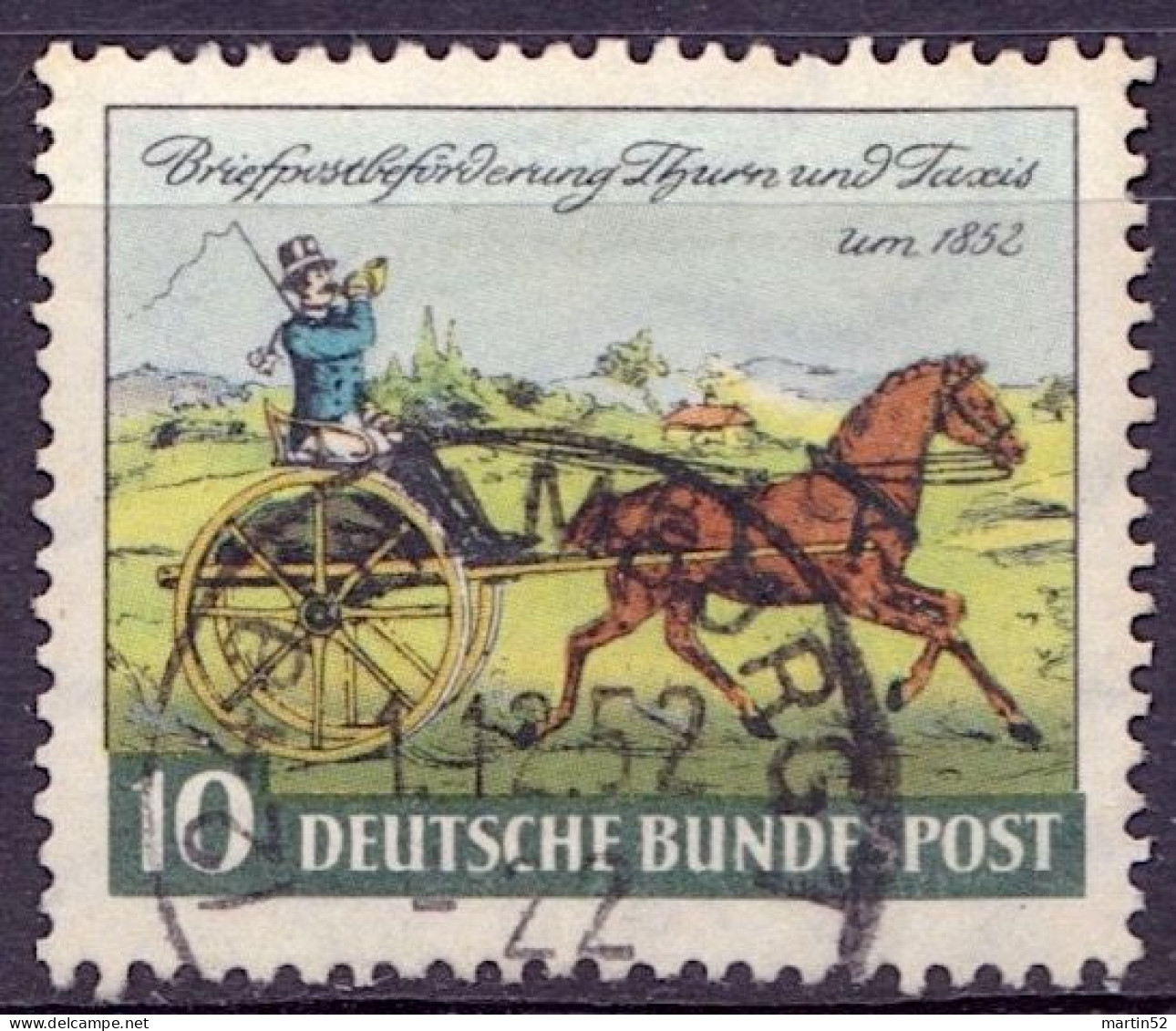 Allemagne Germany BRD 1952: "Thurn Und Taxis" Michel-N° 160 Mit Stempel HAMBURG 1.12.52 (Michel  3.50 Euro) - Diligences