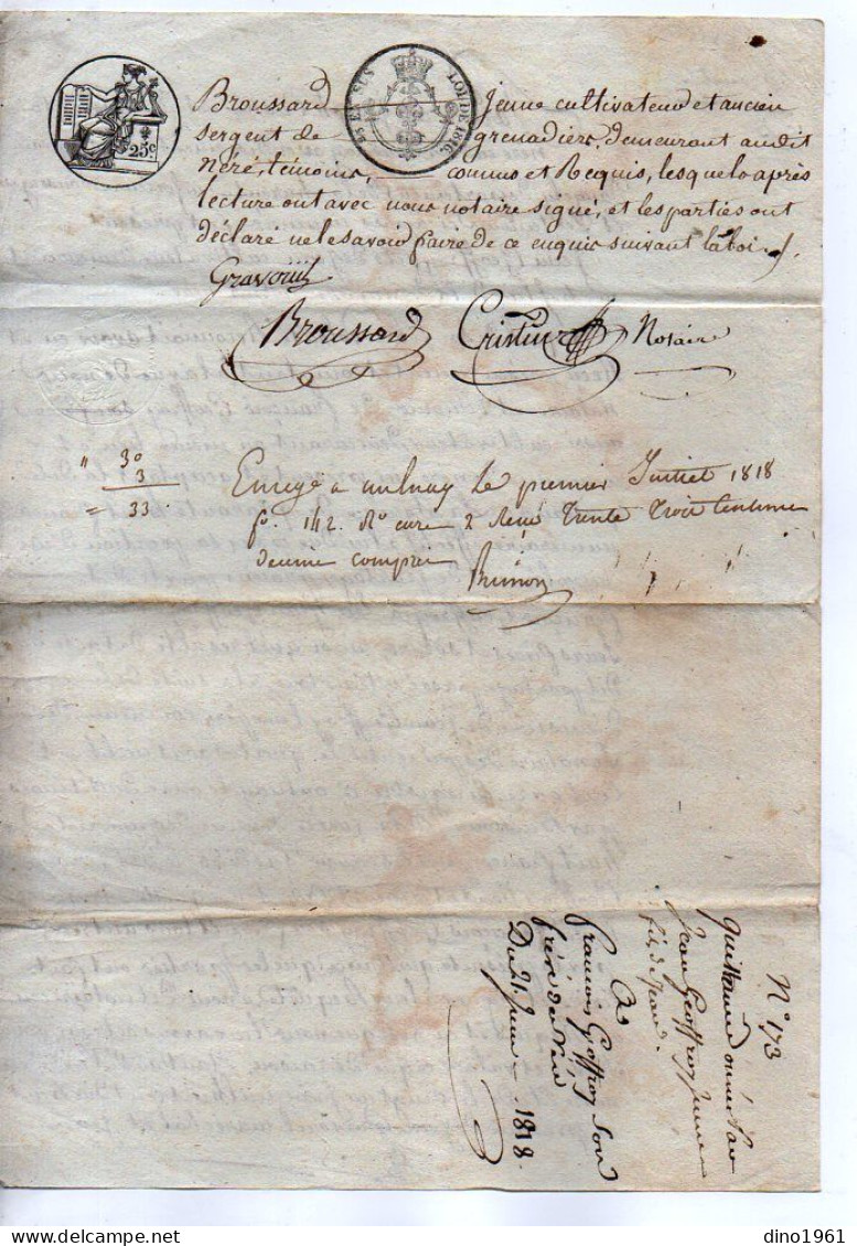 VP22.790 - AULNAY - Acte De 1818 - Quittance Par M. Jean GEOFFROY à M. François GEOFFROY à NERE - Manuscrits