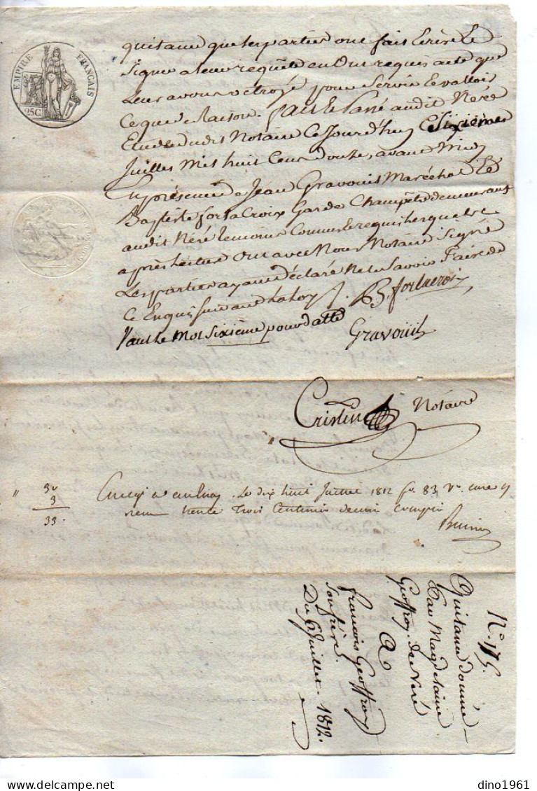 VP22.791 - AULNAY - Acte De 1812 - Quittance Par Mme Magdelaine GEOFFROY à M. François GEOFFROY à NERE - Manuscrits