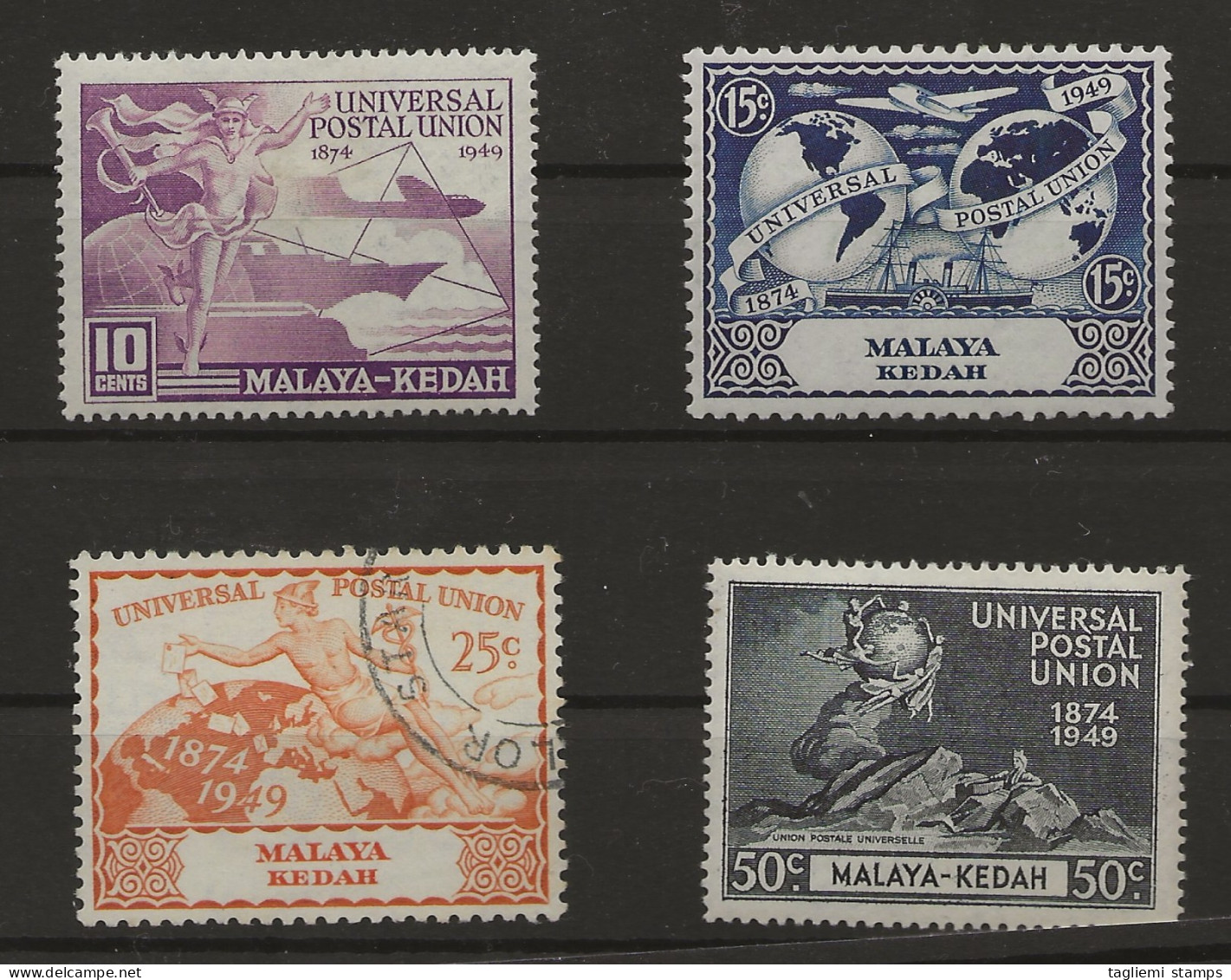 Malaysia - Kedah, 1949, SG  72 - 75, Complete Set (10c,15c Mint Hinged, 25c Used, 50c MNH) - Kedah