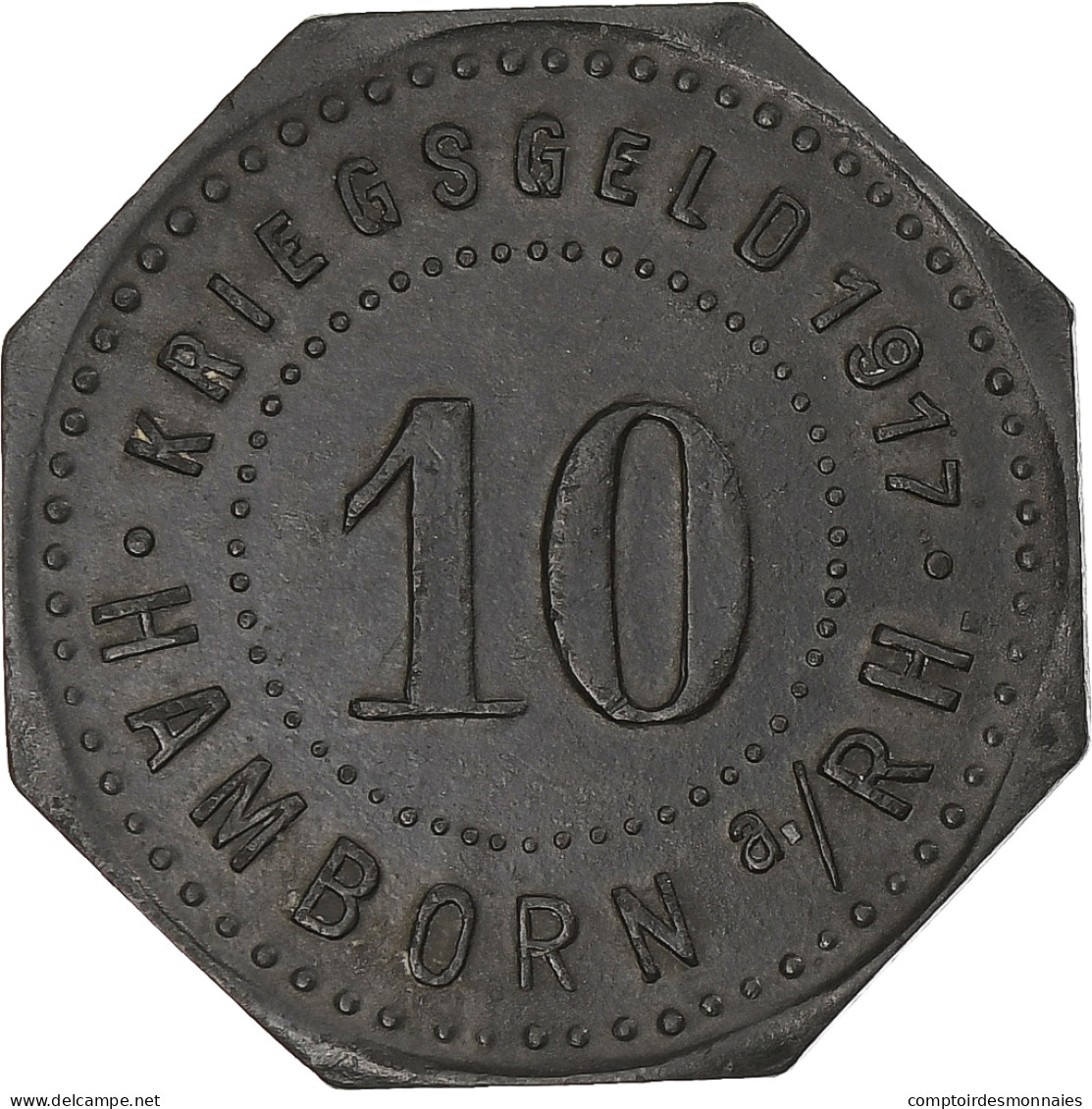 Allemagne, Stadt Hamborn, 10 Pfennig, 1917, SUP, Zinc - Noodgeld