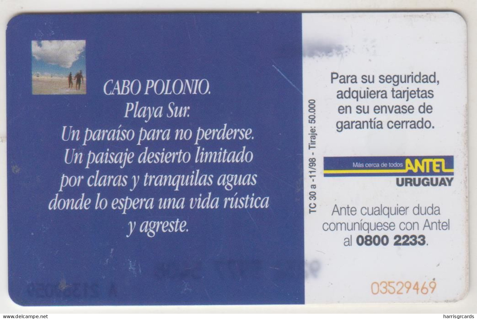 URUGUAY - Cabo Polonio - Couple, TC 030a, 203 $ , Tirage 50.000, Used - Uruguay