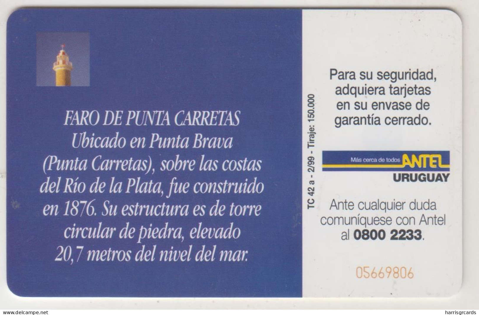 URUGUAY - Faro De Punta Carretas, TC 042a, 83 $ , Tirage 150.000, Used - Uruguay