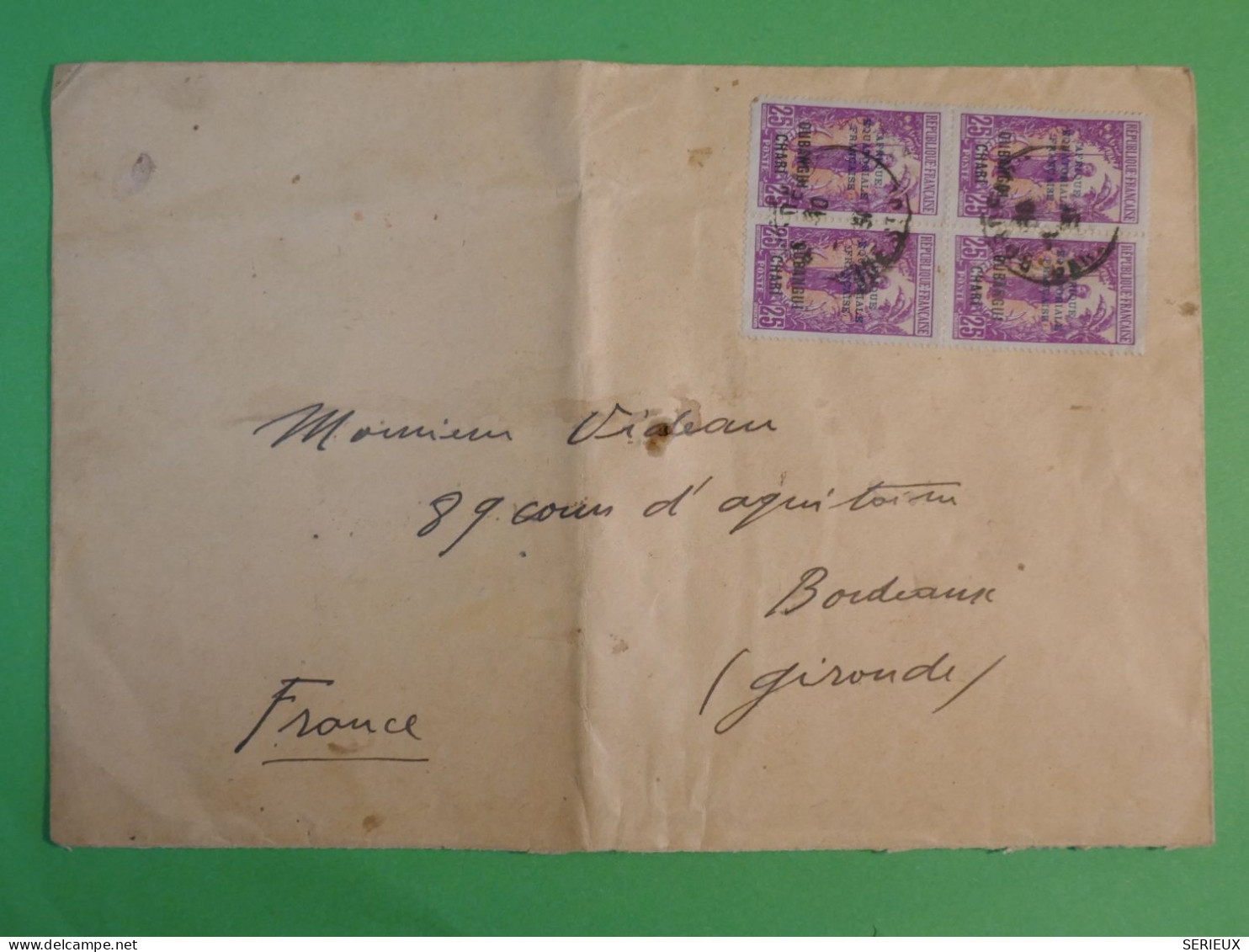 AW0 OUBANGUI CHARI   BELLE  LETTRE  1931 LIBREVILLE A BORDEAUX FRANCE   + BLOC DE 4TP AEF BAKALOI +AFF.  INTERESSANT+++ - Storia Postale