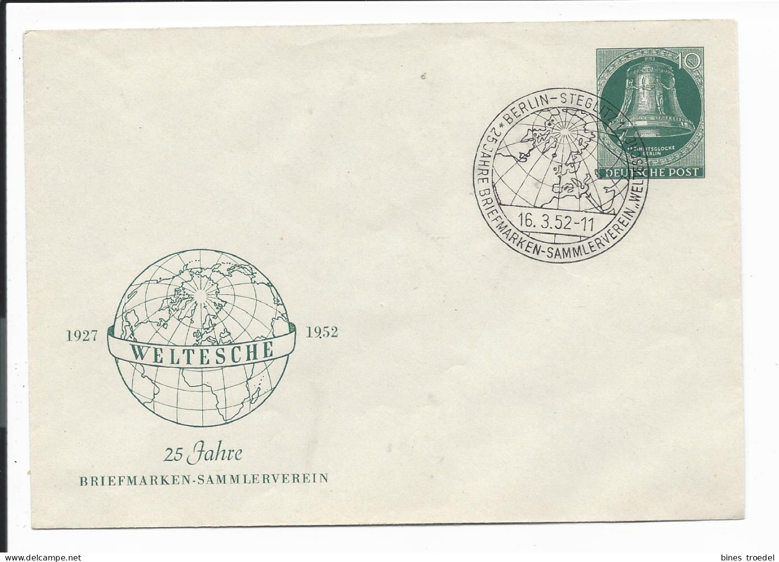 Berlin PU 12 - 10 Pf  Glocke - Umschlag Weltesche 1952 M. Blko Sonderstempel - Privé Briefomslagen - Gebruikt