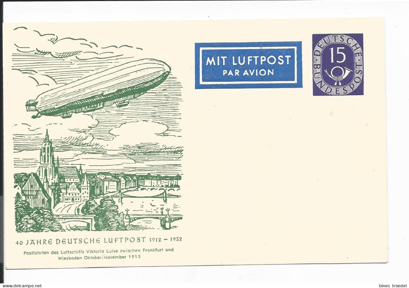 Bund PP 4 D2 / 01 ** - 15 Pf Posthorn, 40 Jahre Dt. Flugpost -Bild Zeppelin  - Private Postcards - Mint