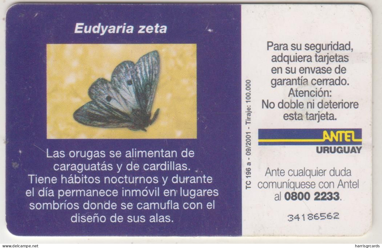 URUGUAY - Eudyaria Zeta, TC 196a, 10 $ , Tirage 100.000, Used - Uruguay
