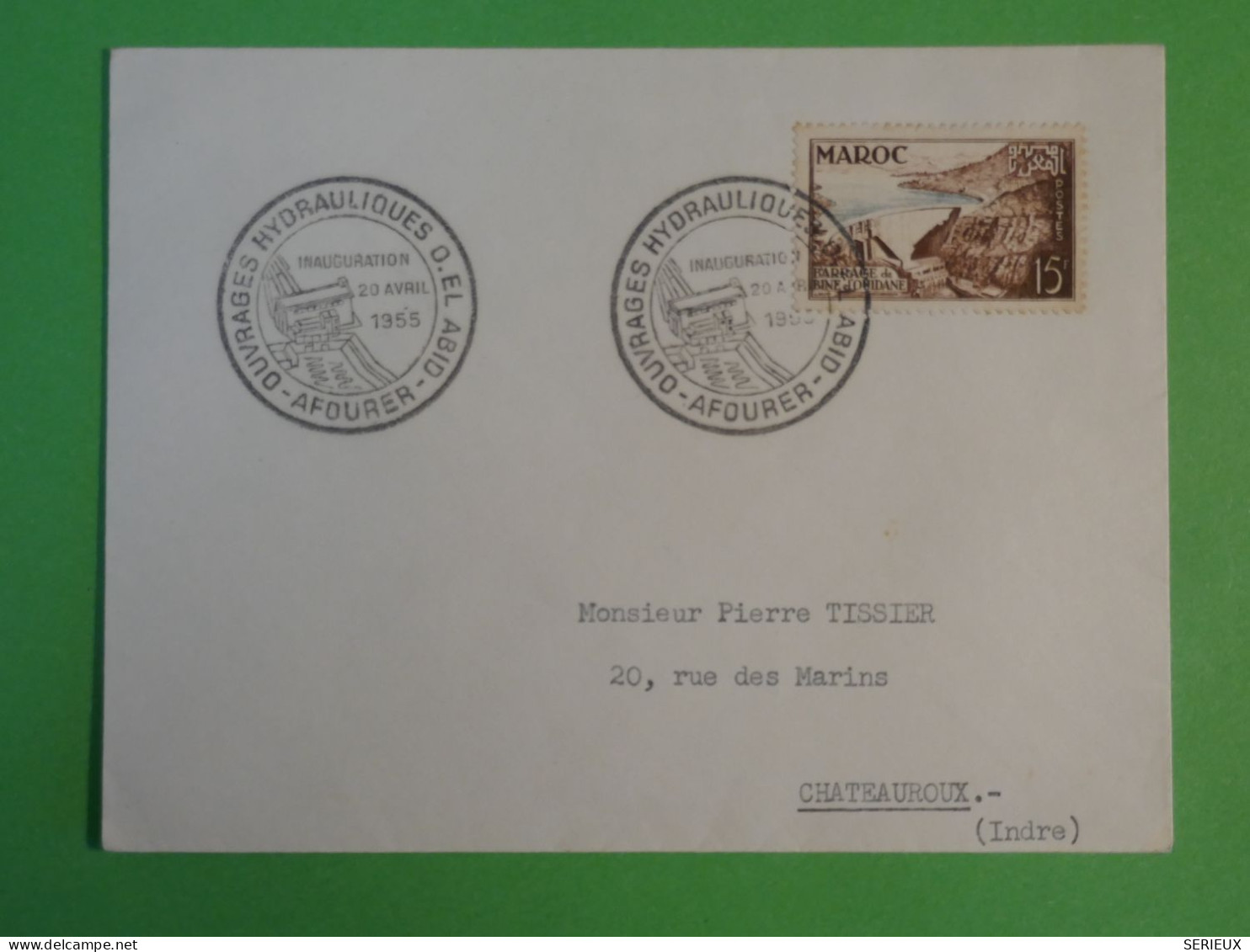 AW0 MAROC  BELLE LETTRE 1955 O. HYDRAULIQUES EL ABID A CHATEAUROUX  FRANCE ++AFF. PLAISANT++ + - Lettres & Documents