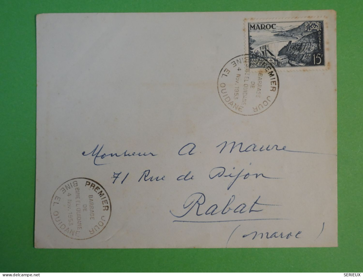 AW0 MAROC  BELLE LETTRE FDC 1955 O. HYDRAULIQUES BARRAGE A RABAT +AFF. PLAISANT++ + - Cartas & Documentos