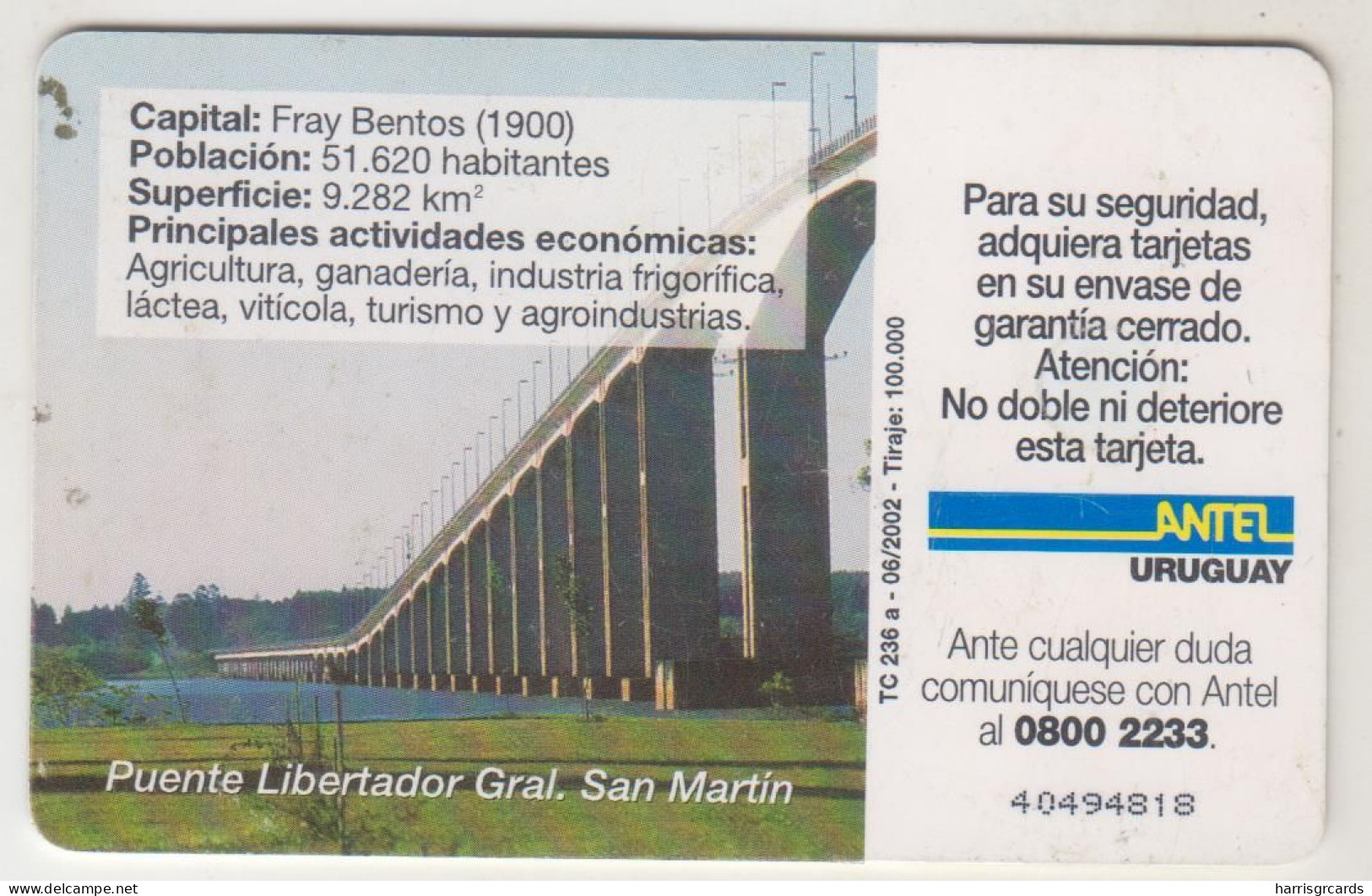URUGUAY - Rio Negro, TC 236a, Chip: GEM5 (Red), 25 $ , Tirage 100.000, Used - Uruguay