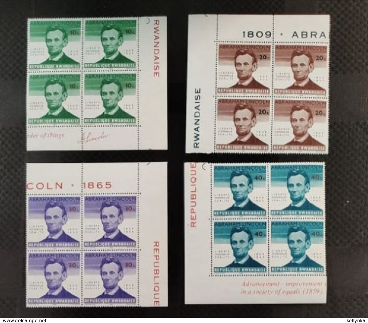 Rwanda - 92/95 - Blocs De 4 - Abraham Lincoln - 1965 - MNH - Nuevos