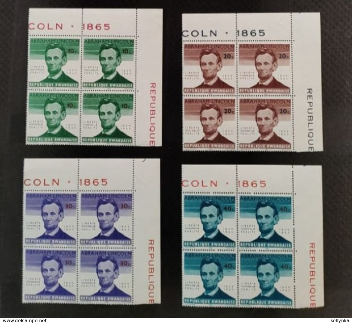 Rwanda - 92/95 - Blocs De 4 - Abraham Lincoln - 1965 - MNH - Unused Stamps