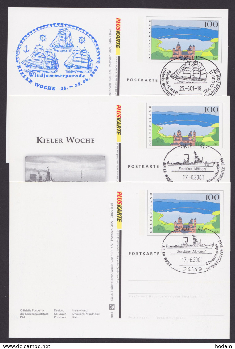 PSo60 II,3 Zudruckkarten "Kieler Woche" 2001, Pass. SSt., Ansehen! - Postcards - Used