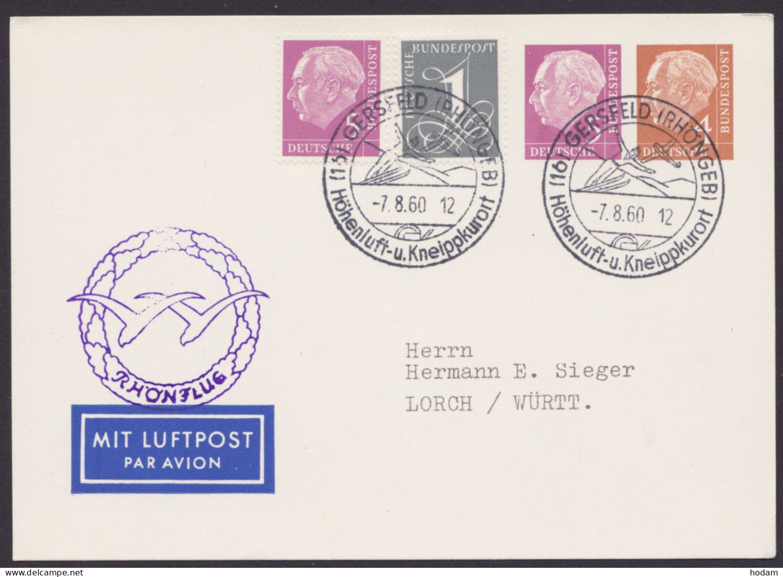 PP12 A2/01, Luftpost Mit Zusatzfrankatur "Rhönflug", 1960 - Cartes Postales Privées - Oblitérées