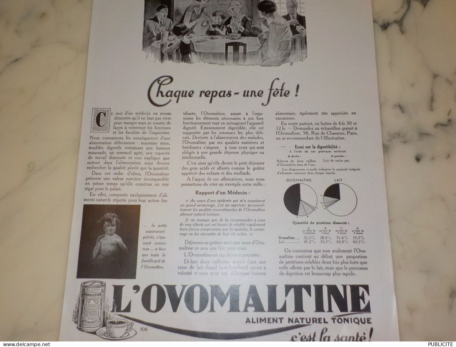 ANCIENNE PUBLICITE CHAQUE REPAS UNE FETE OVOMALTINE 1925 - Posters