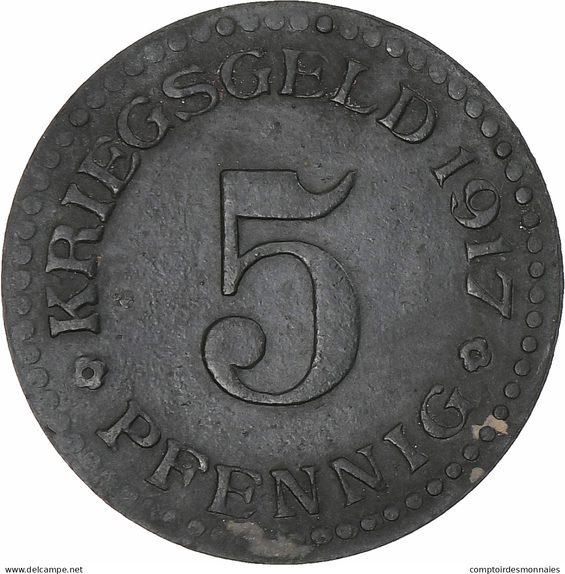 Allemagne, Residenzstadt Cassel, 5 Pfennig, 1917, TTB+, Zinc - Monedas/ De Necesidad