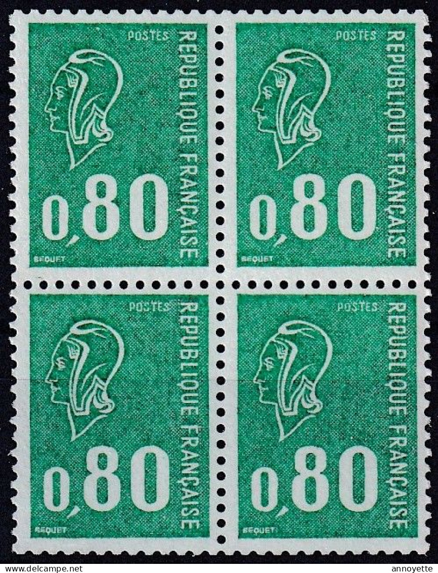 Bloc De 4 T.-P. Gommés Neufs** Type Marianne De Béquet 80 C. Vert Clair Taille Douce - N° 1893d (Yvert) - France 1976 - 1971-1976 Marianne (Béquet)